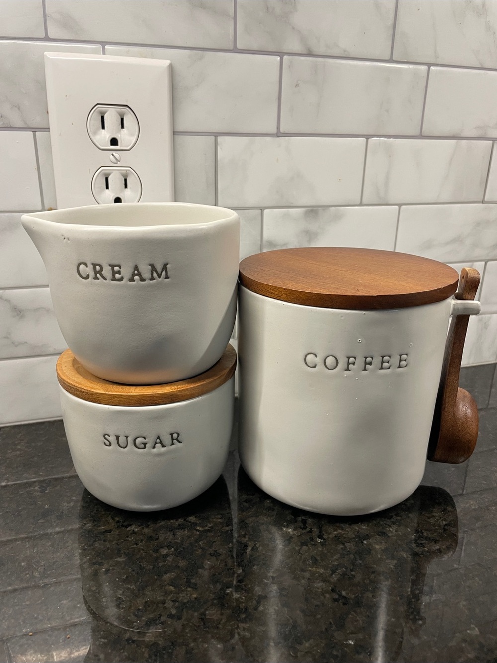 Hearth & Hand Magnolia Cream Stoneware Coffee Sugar Cream Complete Canister Set